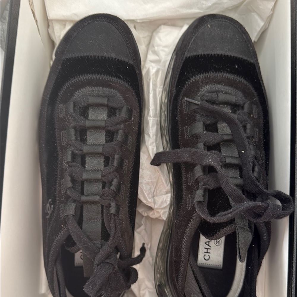 CHANEL Men's Black Lace-Up Sneakers